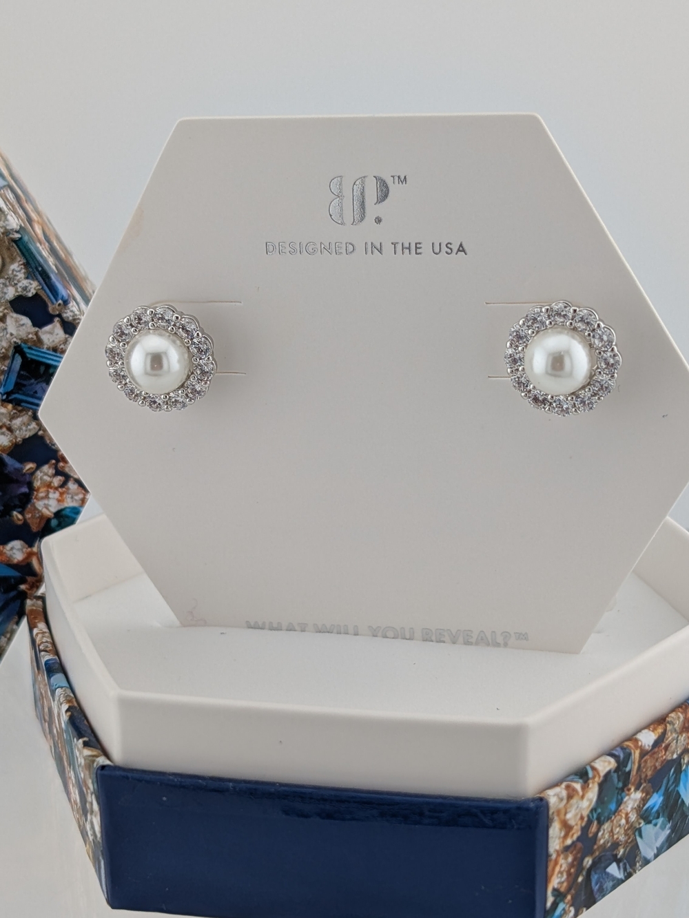 Classic Silver-Tone Pearl Halo Stud Earrings - White